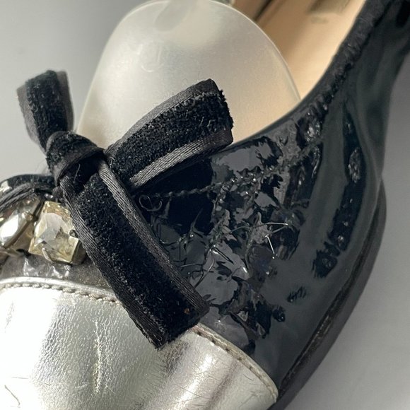 Prada Black Patent Leather Ballet Flats with Crystal on Front, Size 39 - Picture 7 of 14